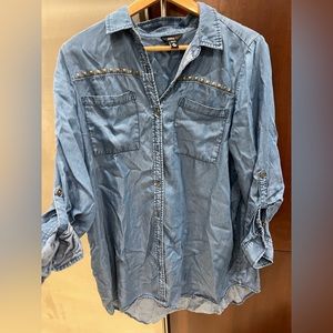 Denim Botton down top w/ copper studs by Intro